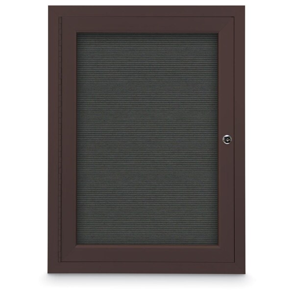 24"x36" 1-Door Enclosed Outdoor Letterboard, Header, Grey Felt/Bronze